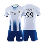 Personifizieren Fussball Trikot Kinder Erwachsene Hemd & Kurze Set mit Nummer Name Team Logo Fußball Trikot (Weiß)