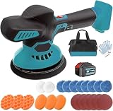 Akku Poliermaschine für Auto, 18V Schnurlose Poliermaschine, Profiset Akku Polierer Set mit 1x5.5AH Batterie（Kompatibel mit Makita） +Ladegerät und 24 PCS Aufsätze, 6 variable Geschwindigkeit, 5500RPM