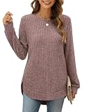 XIEERDUO Pullover Damen Strickpullover Sweatshirt Langarmshirt Herbst Winter Tunika Tshirt Elegant Oberteile Top Rosenbraun M