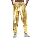 Herren glänzende Metall glänzende Freizeithose Nachtclub Disco Hose Outdoorhose Herren W