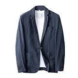 Mymyguoe Sakko Herren Leinen Leicht Sportlich Sportsakko Blazer Langarm Freizeithemd Leinenhemd Anzugjacke einfarbig Männer Sakko Geeignet Für Party Datum Abschlussball H