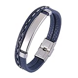 Skcess Herren Armband Silber，Kettenarmbänder Doppeltes Lederarmband Im Einfachen Stil Rostfreier Stahl Armbänder für Herren 20.5