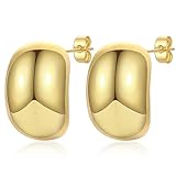 FUNEIA Bottega Dupes Ohrringe Chunky Goldene Ohrringe Damen 14K Vergoldet Ohrringe Gold Creolen Hypoallergen Leichte Offene Dicke Tropfenform Ohrringe Frauen M