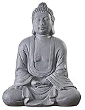 Worldconnection Riesiger XXXL Großer Buddha 80 cm grau Steinoptik Garten Deko Figur Skulptur Feng S