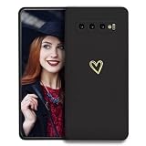 POUHYE Handyhülle für Samsung Galaxy S10 Hülle, Soft Silikon Case mit Herz, Kameraschutz und Bildschirmschutz, Ultra Dünn Stoßfest Anti-Rutsch Schutzhülle für Samsung Galaxy S10 Schw