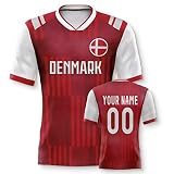 Dänemark Personalisiertes Weltmeisterschaft Fussball Trikot mit Ihrem Namen und Nummer für Herren Damen Kinder Casual Sport Fan T-Shirt Trikot Geschenk R