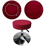 HuaLiSiJi Hockerbezug Rund 30-40cm Luxuriöser Stoff, Dehnbar Knitterfrei Waschbar Staubdicht Weich und Langlebig, Verwandelte die Hocker in Sekunden (1, Burgunderrot)