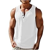 Baumwolle und Leinen Tank Top Herren Muskelshirt Rundhalsausschnitt T-Shirt Sommer Sleeveless Unterhemd Bequem Muscle Shirt Gym Funktionsshirt Achselshirts Casual Strand Tops(#B White,XXL)