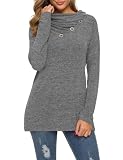WEACZZY Damen-Langarm-Shirts, Knopf, Wasserfallkragen, lässig, locker, Tunika, Tops, Bluse, elegant, Herbstmode 2025, B Tiefgrau, X-Larg