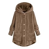 Generisch Fleecejacke Damen mit Kapuze Teddy-Fleece Pullover Winter Outdoor Hoodie Jacke Warm Langarm Teddyjacke Plüschjacke Einfarbig Casual Wintermantel Kuschelig Flauschig Freizeitjacke M