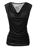 PINSPARK Damen Bluse Sommer Ärmellos T-Shirt Casual V-Ausschnitt Oberteil Stretch Falten Shirts Elegant Tunika Spitzentop Schwarz M