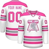 KONG JIMFAN Personalisiertes Eishockey Trikot,Hockey Kostüm für Erwachsene Locker Atmungsaktiv Eishockey Trikots mit Eigenem Namen Nummer Logo & Teamname,Sporttrikot für Mannschaften(#B Pink)
