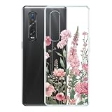 WUACYEAMING Kompatibel mit Oppo Find X2 Pro Hülle, Transparentes Klares Weiches TPU Hülle mit Blume Muster, Sturz - und Kratzfeste Handyhülle case 02