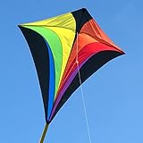 CIM Großer Kinder-Drachen - SUPER-Drachen Eddy XL Rainbow - Einleiner Flugdrachen für Kinder ab 6 Jahren - 90x100cm - inkl. Drachenschnur und Streifenschw