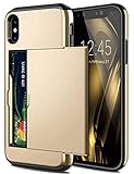 HHBYLEEE- Slide Card Case für iPhone 14 13 12 Mini 11 Pro XS Max XR X Card Slot Holder Cover für iPhone 8 7 6S Plus SE 2 2020 5 5S(Farbe:Gold Größe:für iPhone 11 6.1)
