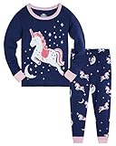 Colobe Mädchen Schlafanzug Baumwolle Einhorn Langarm Zweiteiliger Schlafanzüge Set Süß Panda Kinder Nachtwäsche Winter Weihnachten Pyjama Größe 1-2 J