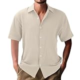Sommer Atmungsaktive Leinenhemd Herren Kurzarm - Hemd Herren Kurzarm Casual Oberteile Einfarbig Baumwolle Leinen Sommerhemd LäSsige Lockere Strandhemd Bequeme Freizeithemd Button Down S