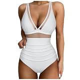 Damen Zweiteiler Badeanzüge - V Ausschnitt überkreuztes Neckholder Tankini Sets Bikini Tanga mit Niedriger Twist Front Sexy Push Up Oberteil Damen Cross Back Badeanzüge Bescheidene Badebekleidung