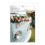 Edition Seidel Premium Glückwunschkarte zur Hochzeit mit Umschlag. Karte Hochzeitskarte Grusskarte Auto Bully Just Married Blumen (H432 SW022)
