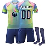 Generisch Barcelona Fußballtrikot für Kinder Personalisierte Trikots, Hause/Auswärts Fussball Trikot für Kinder/Erwachsener Sommer/Herbstsaison Trainingsanzug Jungen H