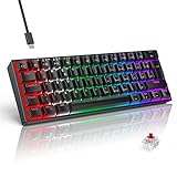 TECURS Mechanische Gaming Tastatur, Mechanische Tastatur 60 Prozent QWERTZ Rote Schalter für PC Gamer und Arbeits, 61 Tasten Kabelgebundene Tastatur für PC Windows/PS5/PS4, Schw
