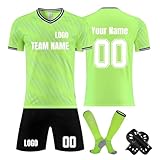 BOSSETY Personalisiertes Fußballtrikot-Set, 4-teiliges Set, 2025 Neues Fußballtrikot für Kinder und Erwachsene, T-Shirt, Shorts, Socken, Knieschü