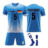 Deutschland Fußball Trikot mit Namen Nummer Team Logo Jungen, Personalisierte Fussball Trikot Set, Fußball Trikots für Erwachsene Kinder Personalisierte Geschenke,6-7 J