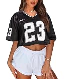 Navneet Crop Tops Damen Oversize Tshirt Sport Bauchfreies Oberteil Kurzarm Mesh Jersey Locker Basic Sommer Y2k Sport Gym Schwarz M