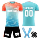 Generisch Herren Personalised Fußball Trikot Atmungsaktiv Football Spieltrikot Individuelles Fußballtrikots Sport Jersey Anzug Fussball T-Shirts Shorts Socken Schienbeinschoner Set A16 Orang