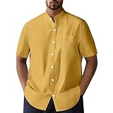 Hemd Herren Kurzarm Sommer Einfarbig Stehkragen Freizeithemd BüGelfrei Oxford Hemd Regular Fit Kurzarmhemden Baumwollhemd Button Down Casual Shirts Mit Brusttasche Atmungsaktive S