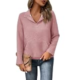 Generisch Henley Shirt Damen Knopf Langarm Locker Pullover Strick Leichte Herbst Winter Elegant Pullover Damen Rosa S