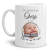 Tasse mit Spruch - Der schönste Grund Oma zu sein - Personalisierbare Keramiktasse mit Namen und Foto - Geschenk Oma - Weiß, 300