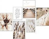 artpin® Moderne Poster Set - Bilder Wohnzimmer Deko Schlafzimmer - Pampas Wild Gras Meer Beige Bilderwand ohne Rahmen (4x A3 | 2x A4) W16