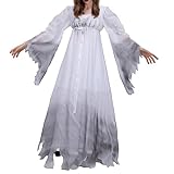 Weißes Geister-Kostüm für Damen, langes Kleid, Halloween-Zombie-Braut, Geist, tote Braut, Verkleiden Sie sich Kleidung (#12-Weiß, XXL)