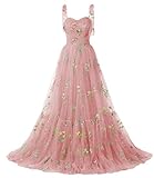 WaterDress Kurze Blumen-Tüll-Abschlussballkleider 2023 Spaghettiträger Abendkleider Cocktailkleider für Frauen WD104, B-light Pink, 40
