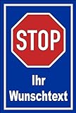 Melis Folienwerkstatt Schild Stop - Halt - Ihr Wunschtext 30x20cm - Bohrlöcher - 3mm Aluverbund – 4 Größen - S00357-001-F