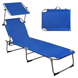 Montafox Sonnenliege 195 x 59 x 32 cm Strand Liege Tragbar max.150 kg Sonnendach Verstellbarer Rückenlehne Garten Pool Terrasse Klappbarer Liegestuhl, Farbe:dunkelb