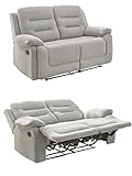 Gemütliches Zweisitzer Sofa mit Federkernpolsterung und Wellenfedern 162 cm breit, verstellbare 2er Couch durch halbautomatische Relaxfunktion, Bezug Chenille in Grau / 15502