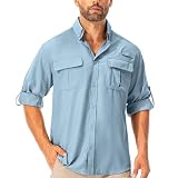 Asfixiado Hemd Herren Safari UPF50+ UV Schutz Wanderhemd Herren Langarm Funktionshemd Outdoorhemd Atmungsaktiv Schnelltrocknend Casual Button Down Shirts(BlueM)