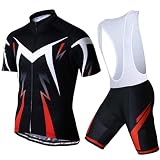 Beokeuioe MTB Kleidung, Fahrradtrikot Kurzarm Set für Herren Radtrikot T Shirt Radsport Radtrikots Set Fahrrad Trikot +Radhose mit 3D Gel, Ursprüngliche Gaze Radjacke und R