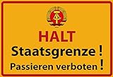 Schatzmix DDR Halt Staatsgrenze Warnschild Metallschild 20x30cm Deko tin Sign Blechschild, Blech, Mehrfarbig, 20x30