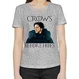 Crows Before Hoes Portrait Thrones of Game Klassisches Damen T-Shirts Grau mit Rundhalsausschnitt und kurzen Ärmeln S