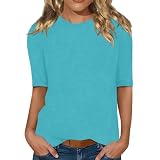ZTFYKLIN Sportshirt Damen Kurzarm Halbarm T Shirt Rundhals Leicht Einfarbig Oberteil Basic Tops (Sky Blue, M) Damenmode Sommer 2026 Oversize Bluse Leichter Pullover Tunika 3/4 Arm T-S