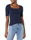Amazon Essentials Damen Halbarm-T-Shirt mit eckigem Ausschnitt in schmaler Passform, Marineblau, M
