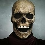 HLJS Totenkopf Maske mit Beweglichem Kiefer, Gruselige Vollkopf 3D Skelett Maske aus NatüRlich Latex Halloween Deko für Cosplay Halloween Party Totenkopf Kopfbedeckung