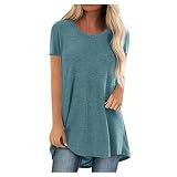 Last Minute Angebote Kurzarm Longshirt Damen Oversize Long Pullover Rundhal Langarmshirt Lässige Basic Longsleeve Einfarbig Longtops Oberteile Vintage Langarm Bluse Frühjahr Sommer Longp