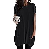 Long Tshirt Damen, Oversize Shirt Damen Longshirt Sommershirt Strand Oberteil Mit Taschen Einfarbig Longbluse Lose Tunika Basic Tops Casual T-Shirt Elegant Sw