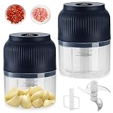 Zwiebelschneider Elektrisch: 2 Stück 300ml Mini Zwiebel Zerkleinerer Elektrisch USB Wiederaufladbarer Zerkleinerer Küche Elektrisch mit Schneebesen Multifunktional Zwiebelhacker für Nüsse Gemüse Ob