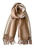 CLELLA Schal Damen Warm Herbst Doppelseite Baumwolle mit Quasten Weiche Großer Deckenschal Mehrweg (braun+beige)