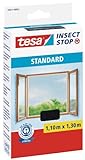tesa Insect Stop STANDARD Fliegengitter für Fenster - Insektenschutz zuschneidbar - Mückenschutz ohne Bohren - 1 x Fliegen Netz anthrazit - 110 cm x 130